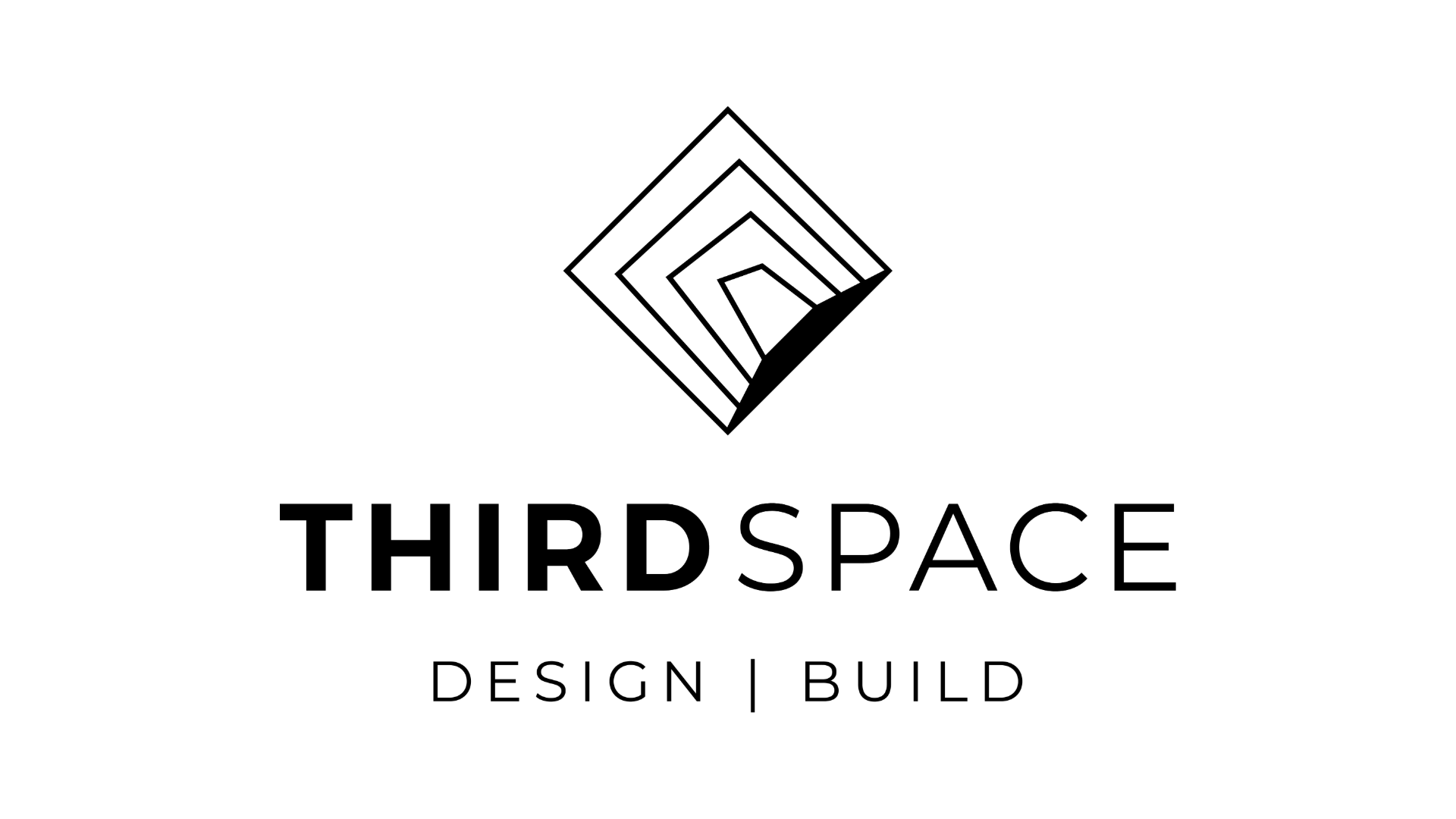 Black and white "Third Space Design | Build" logo with geometric squares motif above text, emphasizing a modern architectural aesthetic.