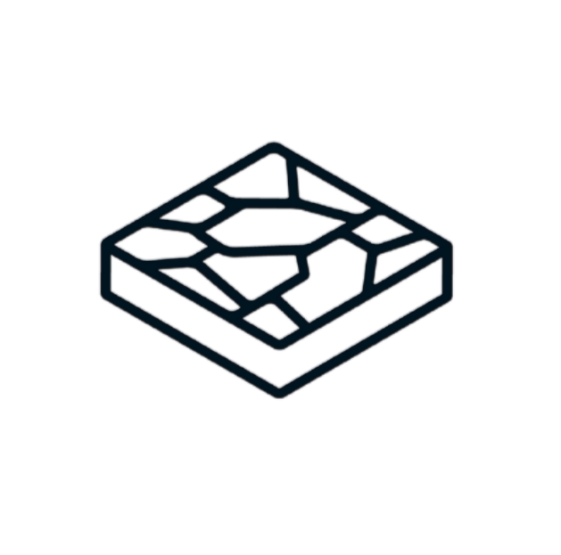 A geometric tile design features irregular, angular shapes resembling a network pattern, displayed on a black background.