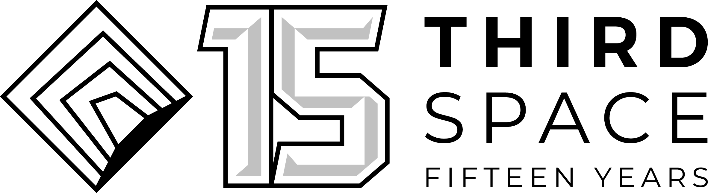 A black screen displays the number fifteen in large, gray, angular numerals on dark background. No recognizable landmarks or people appear.
